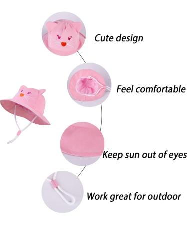 LANGZHEN Beach Sun Protection Hat for Baby Girls - Adjustable Wide Brim Toddler Kids Hat with Chin Strap - Pink Cat Design - Buy Online on GoSupps.com