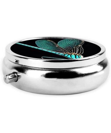 Dragonfly Black Printed Mini Round Pill Box | 3 Compartment Medicine Organizer | Portable Travel Pill Case for Home & Office - Buy Online on GoSupps.com