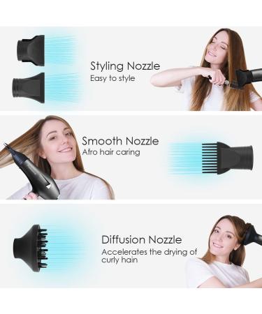 HappyGoo Hair Dryer Professional Ionic Hairdryer Fast Drying Salon with 2 Speed 3 Heat Setting Cool Button with Diffuser Nozzle Concentrator Comb for Women Man Black - Buy Online on GoSupps.com