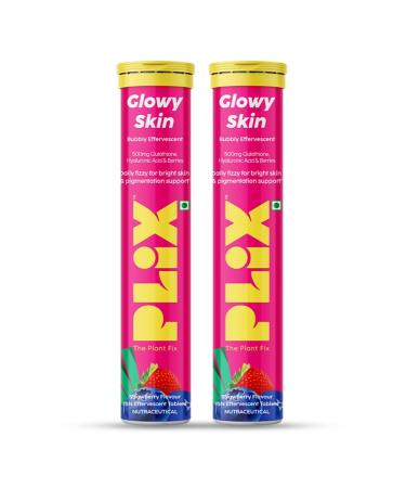 PL'IX - THE PLANT FIX Glutathione Tablets With Vitamin C For Clear And Youthful Skin (Pack Of 2 Strawberry) | 15 Collagen Supplements |500mg L-Glutathione Vegan Vitamin E And Hyaluronic Acid