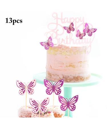 13PCS Sparkling Butterfly Cake Topper: Cupcake Decoration Pick for Birthday Toppers Paper - Buy Online on GoSupps.com