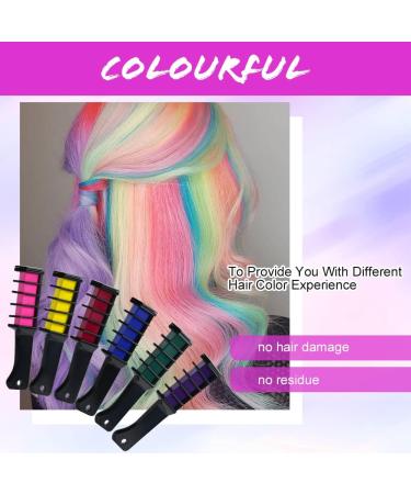 AOOWU 6 Colors Hair Chalk Comb Temporary Hair Color Chalk Comb Set for Girls Kids Safe Non-Toxic Washable Hair Dye Hair Color Brush Hair Color Dyeing Tool for Halloween New Year Party Cosplay - Buy Online on GoSupps.com