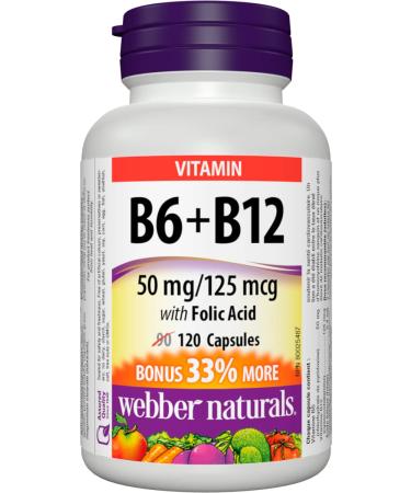 Webber Naturals Vitamin B6 + B12 with Folic Acid 120 Capsules