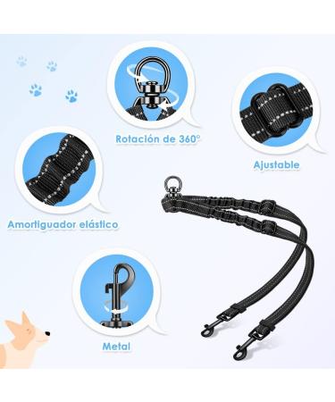 Slowton Adjustable Double Dog Leash for 2 Dogs - 360 Rotatable Reflective No Splinters - Perfect for Small Breeds (3-9 kg) - Durable Black Dog Linen - Buy Online on GoSupps.com
