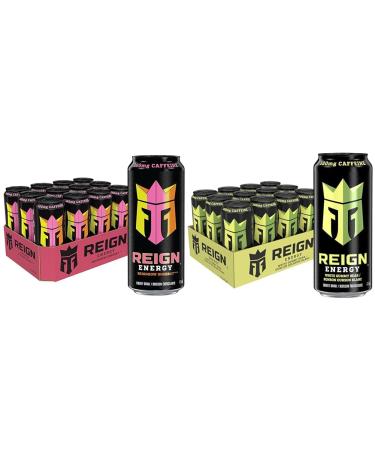 Reign Energy Reignbow Sherbet 473mL Cans Pack of 12 & Energy White Gummy Bear 473mL Cans 12 Pack DRINK + HEALTH_CARE