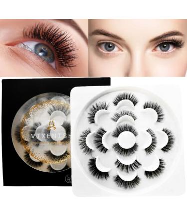 Shop Fluffy Mink Cat-Eye False Eyelashes | 18MM Wispy Long 8D Volume - 7 Pairs for Stunning Look - Buy Online on GoSupps.com