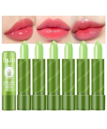 evpct 6Pcs Aloe Vera Tinted Lip Balms PH Lip Color Changing Lipstick Balm Stain Gift Set Queen for Women Girls Korean Mood Long Lasting Color Change Light Pink Lipstick Lip Tint Plumper Gloss 6 Count (Pack of 1) 6Pcs Alo...