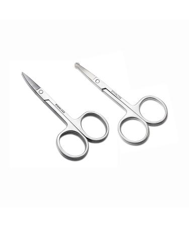 2Pcs Nose Hair Scissors Set for Nose Scissors Beard Moustache Eyelash Eyebrow Trimmer Silver