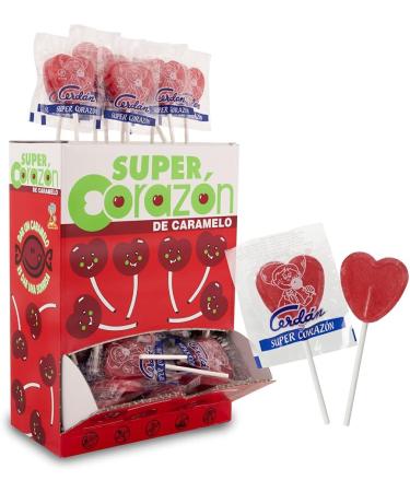  Caramelos Cerd n Caramelos Cerd n - Giant Cherry Flavored Super Heart Lollipops | Box of 80 Units | Hard Candy with Stick Gluten and Allergen Free | Ideal for Parties Valentine's Day and Birthdays - Buy Online on GoSupps.com