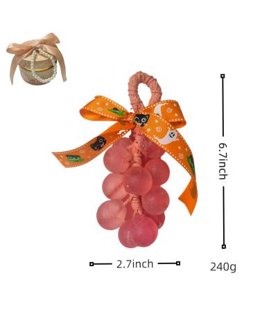 Pink Crystal Grape Handmade Soap Halloween Decoration Set with Pumpkin Ribbon & Spooky Accessory (Spider Carrying Red Eyeball) - Festive Halloween Hand Soap Gift for Bathroom Decor - Buy Online on GoSupps.com