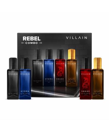 Villai-n' Rebel Luxury Perfume Gift Set for Men | Long Lasting Woody Oud Musk & Aqua Fragrances | 4x20ml EDP Combo - Classic Hydra Snake Oud