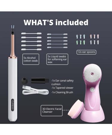 Water Resistant Dual Function Facial Cleansing Brush with Visual Earwax Remover - White Color - Buy Online on GoSupps.com