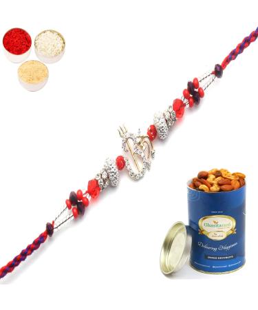 Ghasitaram Gifts Rakhi for Brother Rakhis Online - The Blessings of The Highest Aura for My Brother Diamond Rakhi with 100 GMS of Dryfruits Mix Can