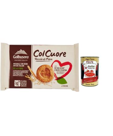 Italian Gourmet E.R. Galbusera Cuore Col Cuore Biscuits Rich in Fiber with Beta Glucans Barley and Oats 300g + Italian Gourmet Pulp 400g