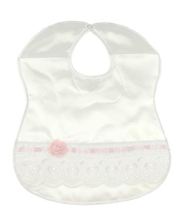 Glamour Girlz Baby Girls Boys Small Broderie Anglais Rose Satin Christening Day Bib Newborn - 6 Months White Pink