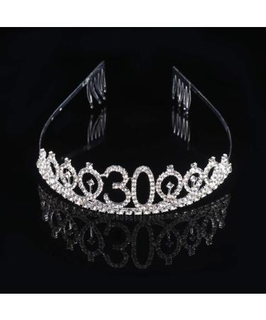 Minkissy 30th Birthday Tiara Crystal Crown Rhinestone Princess Birthday Crown Hair Accessories Happy 30th Birthday Crown Tiara for Women Ladies - Buy Online on GoSupps.com