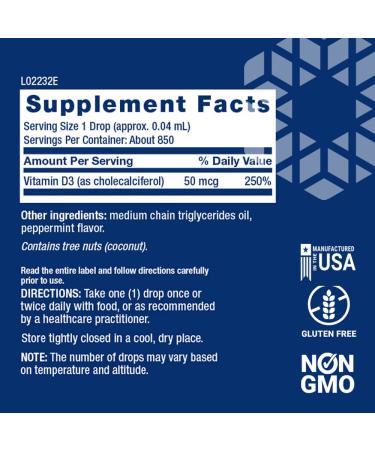 Life Extension Liquid Vitamin D3 - Mint Flavor 2000 IU | 1 fl oz (29.57 ml) - Buy Online on GoSupps.com