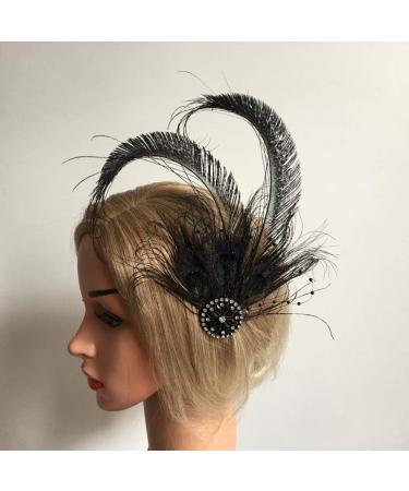 Fenical 1920s Black Feather Hair Clip | Gatsby Costume Flapper Accessory | International Shipping - Buy Online on GoSupps.com