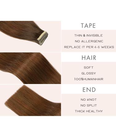 YDDM Tape in Extensions 20Pcs 55cm Real Hair Chocolate Brown with Dark Red Brown Invisible Tape Extensions (4/4/33#) 22inch Quality Hair - Buy Online on GoSupps.com