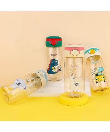 Owsdon Kids Water Bottle 16oz - Spill Proof Soft Straw Bottle for Boys Girls - Easy Carry Handle - Alpaca Pink Design - Buy Online on GoSupps.com
