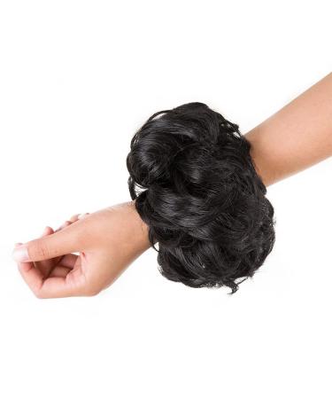 Black Messy Bun Hair Pieces 2PCS - Women's Wavy Curly Bun Extensions - Synthetic Chignon Scrunchies for Tousled Updo - Girls' Thick Hair Piece (1B#) - Buy Online on GoSupps.com