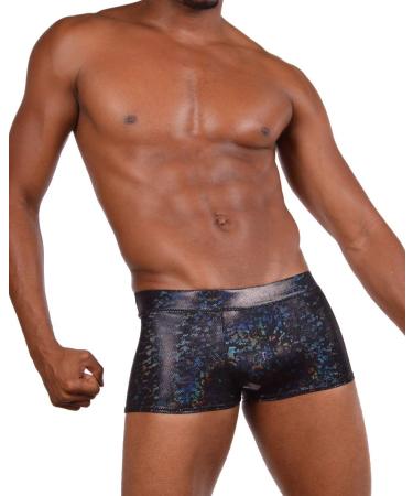 Revolver Fashion / Funstigators Festival Clothing: Men's Holographic Brief Booty Shorts with Front Pouch - Made in USA Small Black Disco