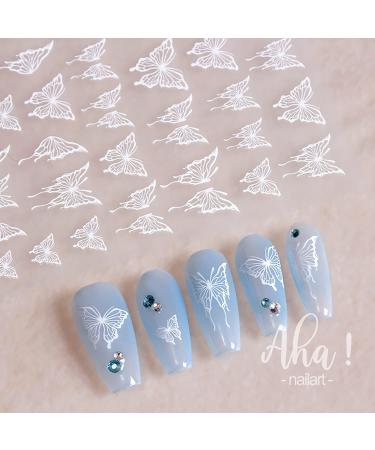 6Pcs Butterfly Nail Art Stickers - Black and White 3D Self-Adhesive Decals for Women and Girls | Holiday Nail Decorations | DIY Acrylic Manicure Supplies - Buy Online on GoSupps.com