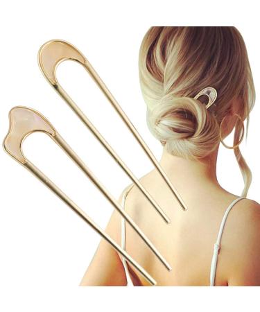 U-Shaped Hair Pins Metal Vintage Hair Sticks French Hair Pin Hairstyle Chignon for Women Girls2PCS (3 Styles)-Style 1 C.Gold Color - Buy Online on GoSupps.com