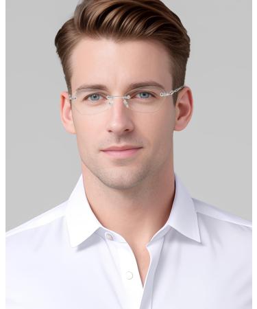 Luff Frameless Reading Glasses for Men & Women - Stylish Borderless Metal Blue Light Blocking Anti-Eye Load 3.5x - 3PC Silver Set - Buy Online on GoSupps.com