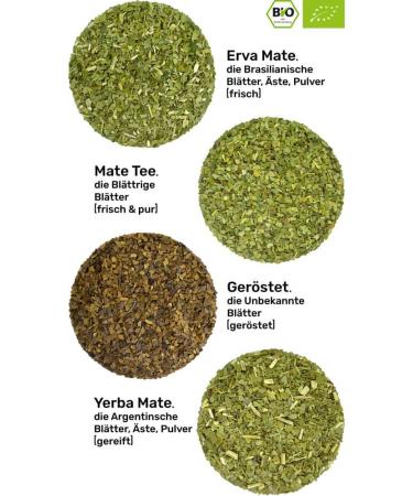 Organic Mate Tea Tasting Set | 4 Varieties (Erva Yerba Green Roasted) - 100g Each | International Shipping - Buy Online on GoSupps.com