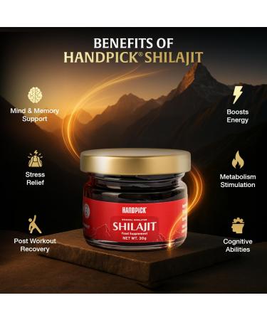 HANDPICK Pure Himalayan Shilajit Resin | 75% Fulvic Acid 85+ Trace Minerals | 100% Pure Natural Shilajit Supplement | 30g | Non-GMO Gluten-Free | Thoughtful Gift for Men Women | Gift for Partner - Buy Online on GoSupps.com