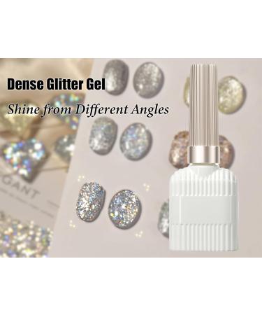 Glitter Gel Nail Polish Silvery Holographic Soak Off UV Gel Nail Varnish Metallic Sparkly Long Lasting Chip-resistant Birthday Gift for Women Diamond Shiny Finish Gel Polish 15ml - Buy Online on GoSupps.com