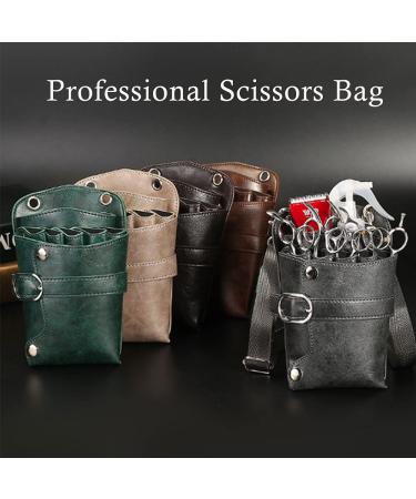 PU Leather Scissors Pouch - Grey | Hair Stylist Tools Bag for Salon & Barber | Waist/Shoulder Belt Holster - Buy Online on GoSupps.com