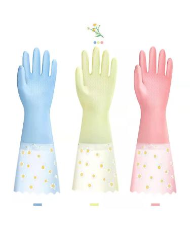 DAYOBOB Dishwashing Cleaning Gloves 3 Pairs - Reusable Rubber Gloves Non-Slip Laundry Kitchen Gardening Household Gloves(Small)