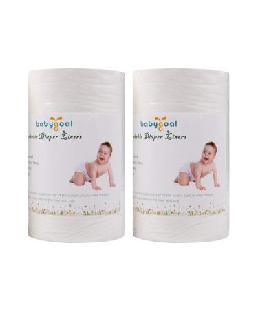 Babygoal Baby Cloth Diaper Liners, Biodegradable Viscose Bamboo Liners for Cloth Diaper Nappy 2 Pack(200 Sheets) 2BBT01 Bamboo Diaper Liners