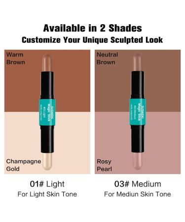 Contour Stick Set - 2Pcs Dual-Ended Highlighter & Contouring Makeup for All Skin Tones | Long Lasting Waterproof Cream Bronzer & Highlighting Pen - Buy Online on GoSupps.com