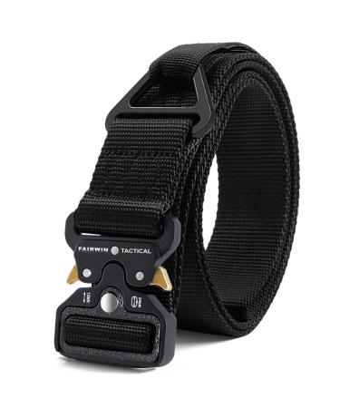 FAIRWIN Tactical Rigger Belt, 1.7 Inches Mens Nylon Webbing Utility Belt with V-Ring Heavy-Duty Quick-Release Buckle Black XXL (Waist 50-54Width 1.5'')
