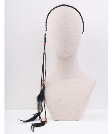 Boho Feather Headband Indian Hippie Gypsy Headpiece - Black Feather Tassel Headdress for Women and Girls - Festival Party Hair Accessories - Buy Online on GoSupps.com