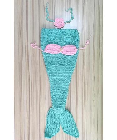 Pinbo Newborn Baby Photography Prop Crochet Mermaid Headband Bra Tail - Buy Online on GoSupps.com