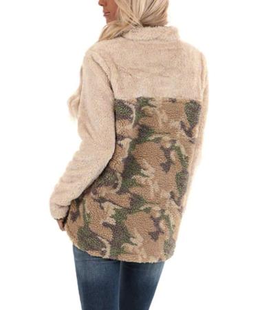 Bigfanshu Woman Dresses Fashion Long Sleeve Plaid Zip Up with Zippered Pockets Winter Jacket Tops Camouflage - Buy Online on GoSupps.com