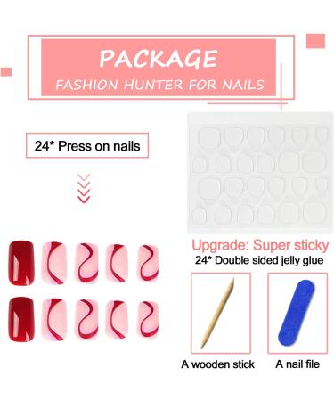 24Pcs Short Square Swirl French Press False Nails - Colorful Wave Design for Women and Teens | Elegant Ballet Fake Nails with Glue Sticker - Style 4 - Buy Online on GoSupps.com
