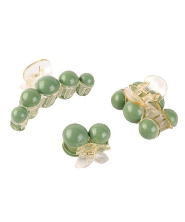 3 Pcs Acrylic Pearl Hair Clips for Women Claw Hair Barrette Clamps for Thick Thin Hair Eye-catching Hair Accessories Headwear Styling Tools for Party Wedding Green
