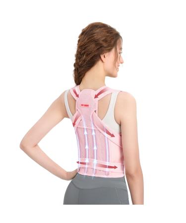 Fit Geno Back Brace Posture Corrector for Women Shoulder Straightener Adjustable Full Back Support Upper and Lower Back Pain Relief - Scoliosis Hunchback Hump Thoracic Spine Corrector Pink Small