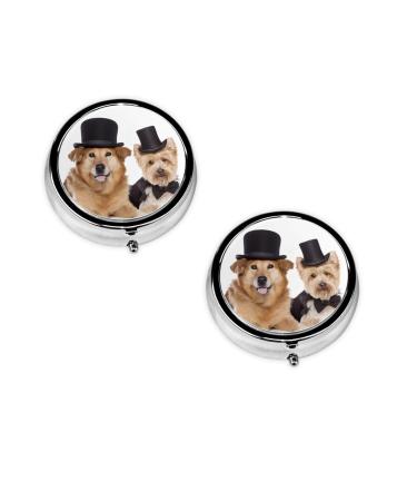 (Cute Dogs) Round Pill Box 3 Compartment Pill Box Mini Decorative Pocket Purse Portable Travel Medicine Tablet Vitamin Holder Organizer Pill Case
