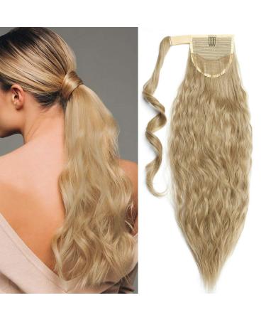 One Piece Synthetic Curly Wrap Around Ponytail Extension Magic Yaki Ponytail Corn Wave Ponytail Long Wavy Hairpiece 20 Inch Ash Blonde 20 Inch Ash Blonde