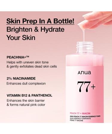 Anua Peach 77 Niacin Essence Toner 250ml - Brightening Toner for Glass Skin | Korean Skin Care with Niacinamide Panthenol & Ceramides | 8.45 fl. oz - Buy Online on GoSupps.com