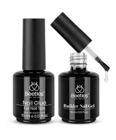 Beetles Gel Polish 5 In 1 Nail Glue and Builder Nail Gel 7 in 1 Builder Strengthener Gel Clear Building Gel Hard Gel for Nails Builder Extension Uv LED Lamp Nail Gel for Nail Tips Nail Art Design 0-15ML *2 Nail Glue and Builder Nail Gel