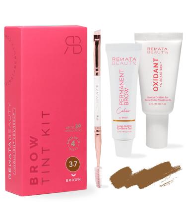 Renata Beauty Lash and Brow Tint Kit   Eyelash & Eyebrow Tint Set   Dye Kit with Color Tint  Cream Developer and Styling Brush   Long-Lasting Effect Up to 4 Weeks   30 Applications  Brown  3.7 Brown