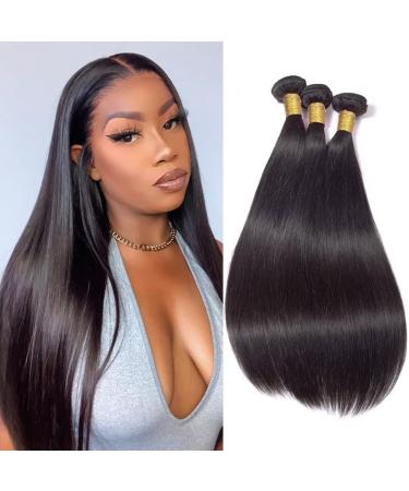 Straight Human Hair Bundles 14 16 18 Inch Unprocessed Brazilian Virgin Hair Extension 9A 3 Bundles Human Hair Straight Hair Bundles Natural Color for Black Women Straight Hair Bundles 14 16 18 Inch