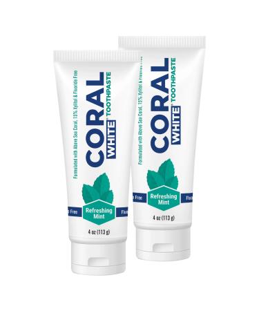 Coral White - Coral White Mint Toothpaste Natural Fluoride SLS Free Coral Calcium Remineralizing Toothpaste 4 Ounce (2 Pack) Mint 4 Ounce (Pack of 2)
